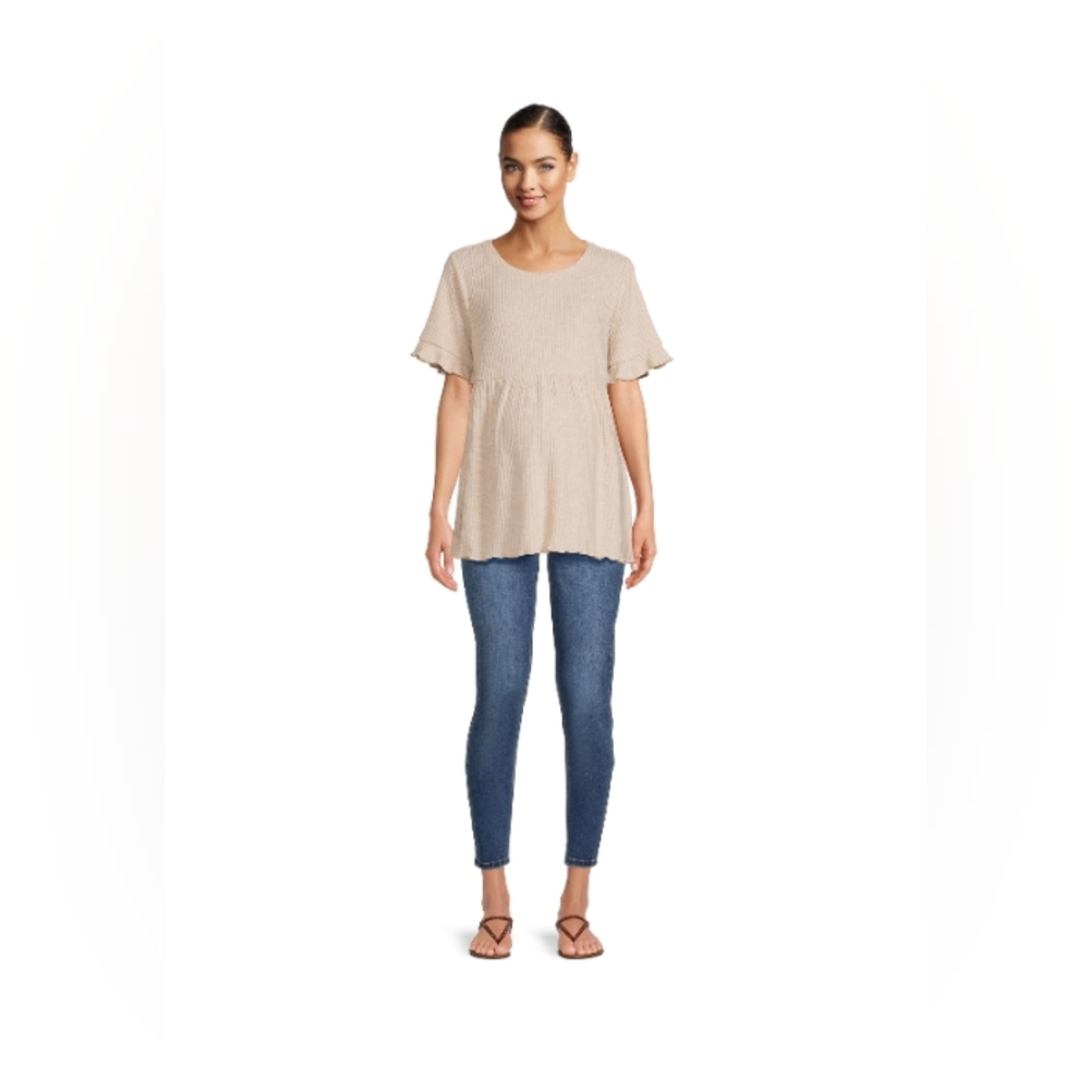 NWT Maternity Babydoll Oatmeal Heather  Top Sz Small